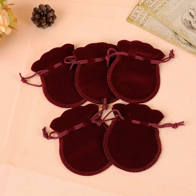 

Cheap Sale 50pcs/lot 7x9cm Gourd-type Dark Red Velvet Bags Jewellery Pouches Packaging For Jewelry Small Gift bags