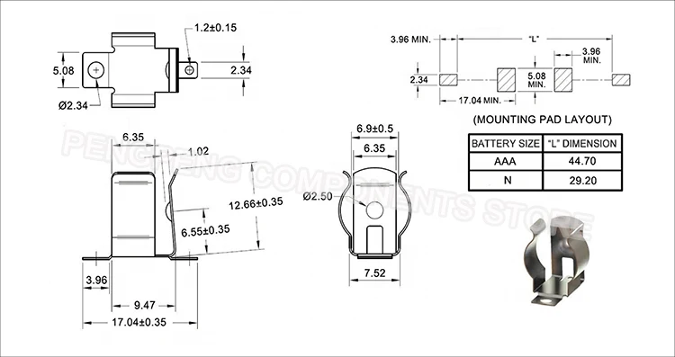 5 шт./лот SMT SMD Замена Keystone 55 AAA зажим для аккумулятора держатель батареи контакт