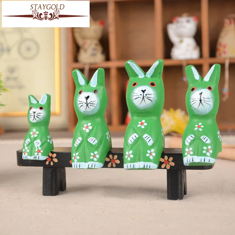 Balinese Style Kawaii Cat Wood Crafts Garden Decoration Home