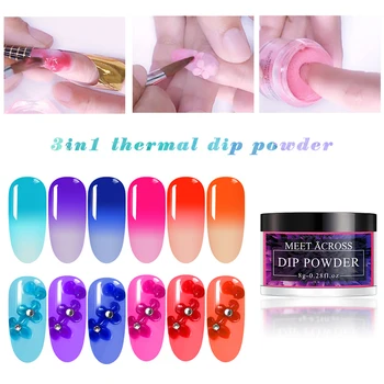 

MEET ACROSS 8g Thermal Color Changing Dipping Nail Powder Temperature Change Acrylic Glitter Dust Pigment Natural Dry Decoration
