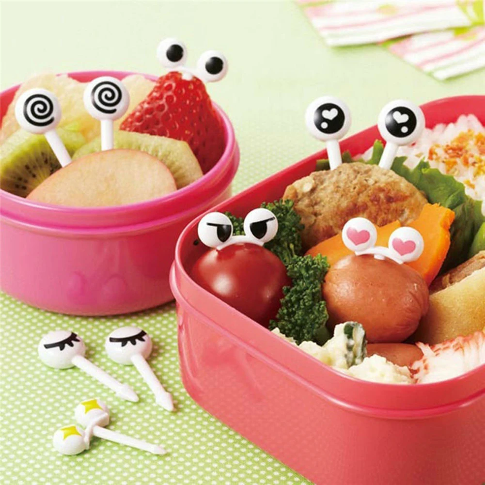 10PCS Eye Mini Food Fruit Picks Baby Kid Lunch Bento Tableware Forks Random