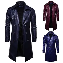 Кожаные пальто Для мужчин Мода 2018 Новое поступление Демисезонный двубортное Стиль Тренч мужской Костюмы уличная