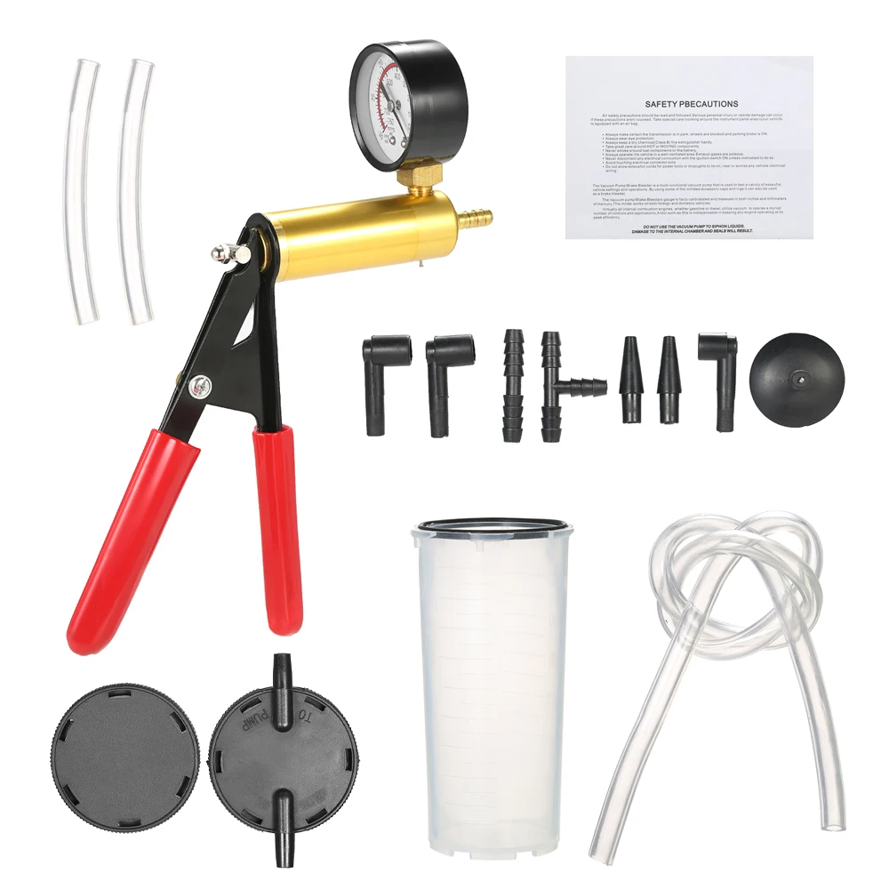 17pcs Professional Car Vacuum Pressure Pump Brake Bleeder Adaptor Fluid Reservoir Tester Vacuum Bleeding Test 2 in 1 Tool Kits