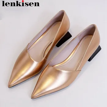 

Lenkisen European office lady low heels slip on pointed toe oxford work dress women pumps plus size clubwear casual shoes L23