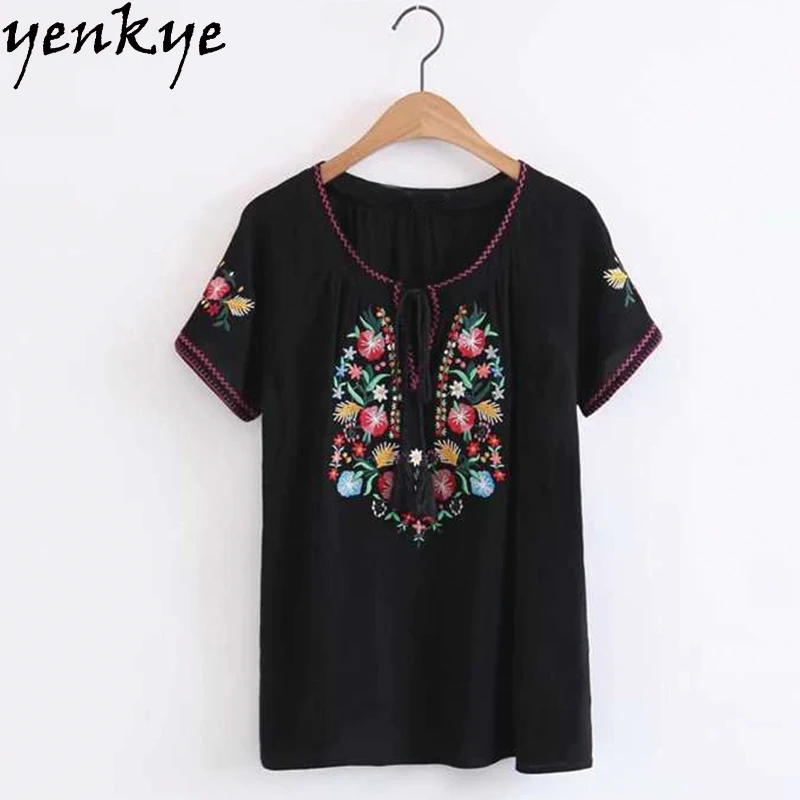 

Plus Size Vintage Floral t-shirt vrouwen Lace Up O Neck Short Sleeve Casual tee shirt women Summer Tops camiseta mujer SDP8270