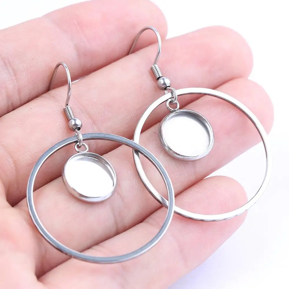 

reidgaller 10pcs stainless steel fit 10mm 12mm cabochon earring base blanks with hoop circle charms diy jewelry bezel settings