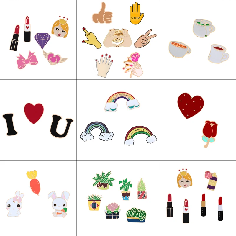 

2~7pcs/set Hand Rainbow Potted Lipstick Cup Rabbit Brooch Button Pins Denim Jackets Lapel Pin Enamel Badge Jewelry Gift For Kids