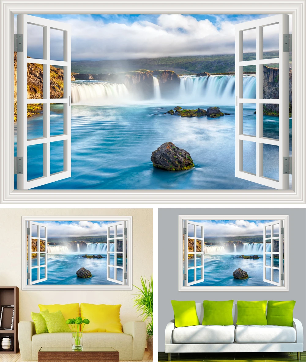 Настенные художественные водопады 3D оконные наклейки на стену пейзаж гостиная кухня настенные художественные виниловые плакаты и принты