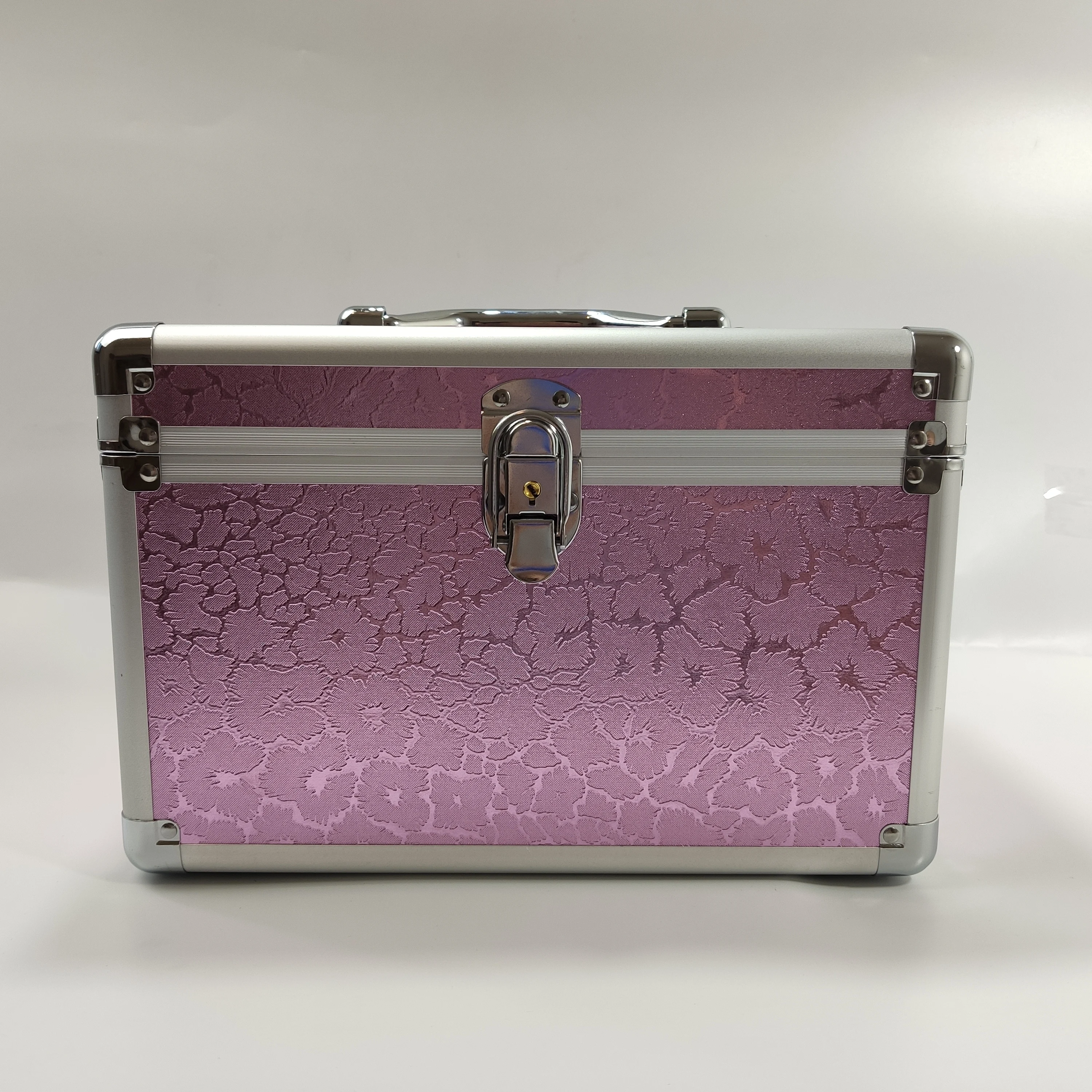 Professional Aluminium Makeup Case Pink Lighting  Portable Travel Jewelry Train Case Cosmetic Organizer Case Box With Mirror