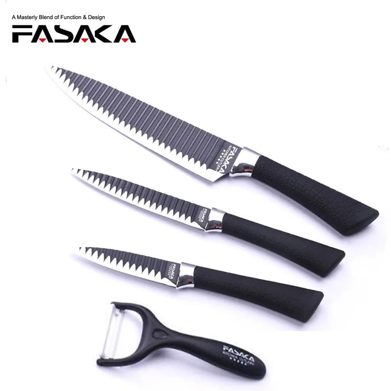 FASAKA Stainless Steel Kitchen Knives Set 4pcs 8" Chef 5" Utility 3.5
