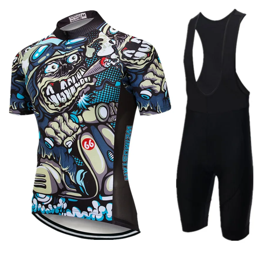 Pro Bike Jersey Bib Shorts Sets Men mtb Bicycle Clothing Suits Skull Gray Summer Male Ropa Ciclismo Cycling Shirts summer