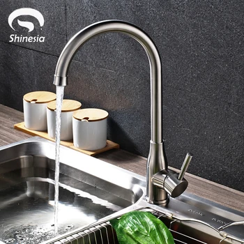 

Nickel Brushed Kitchen Sink Faucet Single Handle Swivel Spout Mixer Tap Countertop Stainless Steel Faucet