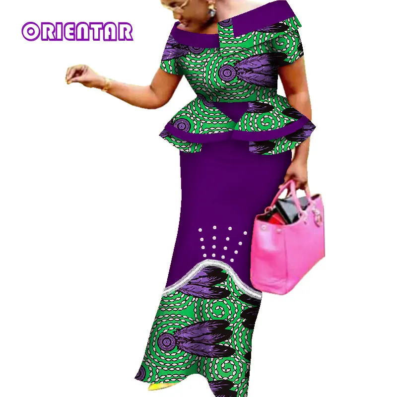 Элегантное женское платье в африканском стиле, модное платье с коротким рукавом и высокой талией, длинное платье макси с принтом в африканском стиле, хлопковое женское платье WY4531 - Цвет: 12