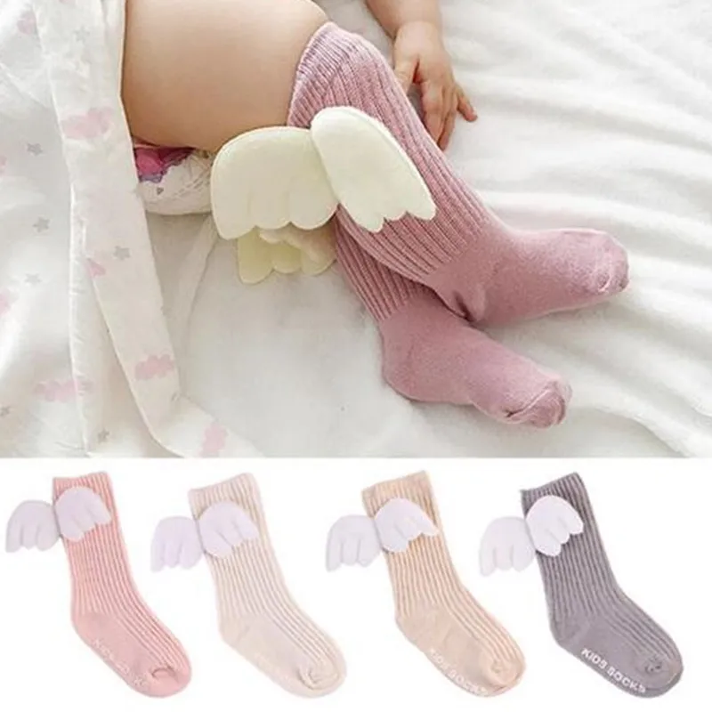 

Children Leg Warmers Cotton Baby Cute Knee High Socks 3D Angel Wings Kids Toddler Candy Color Soft Sock 0-4 years
