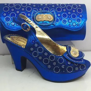 

Wonderful royal blue high heel shoes and evening bag set with rhinestones for party GY33, heel height 8cm