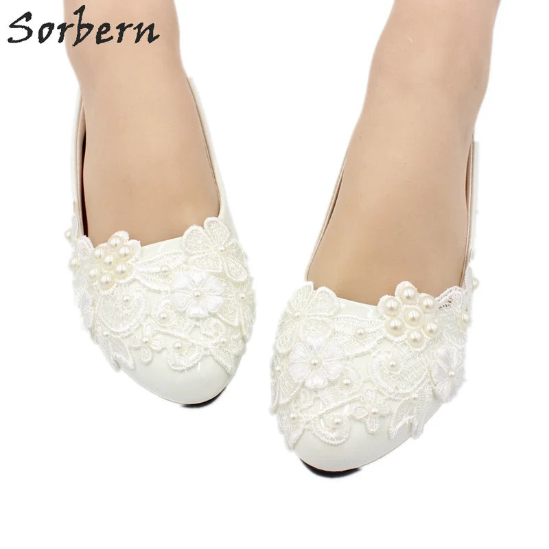 

Sorbern Beaded Flower Lace Flat Wedding Shoes Off White Ladies Shoes Ballet Slip On Shoes For Women Brides Shoes Maternity Flats