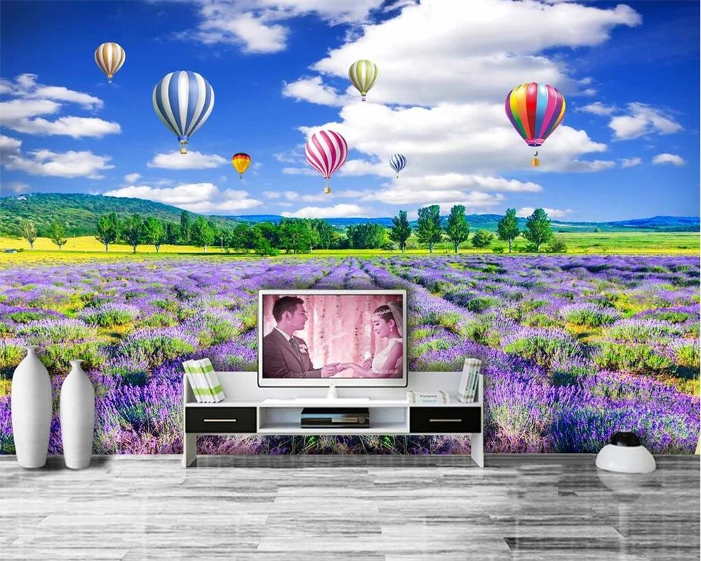 Beibehang Dinding Foto Wallpaper Lavender Bunga Dan Pemandangan