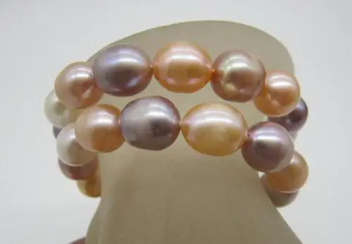 

Double strand AAA 11-13MM South Sea Multi-color Pearl Bracelet 7.5-8" GOLD