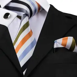 SN-1090 галстук Hanky запонки комплекты Белый Оранжевый Черный, серый цвет коричневый в полоску мужские 100% шелк, официальная Свадебная вечеринка