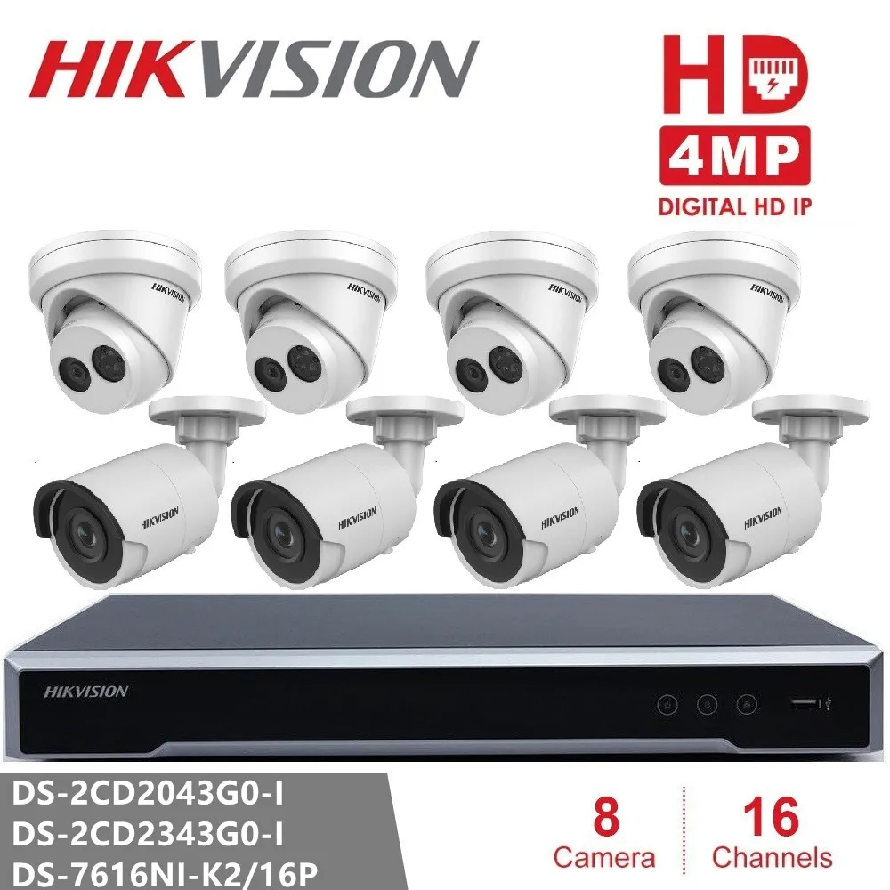Hikvision комплекты видеонаблюдения NVR DS 7616NI K2/16P 16POE + 2CD2343G0 I и 2CD2043G0 4MP IP камера