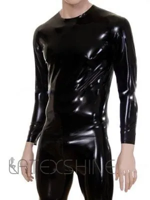 Черный натуральный мужской латексный комбинезон из двух частей резиновый комбинезон одежда