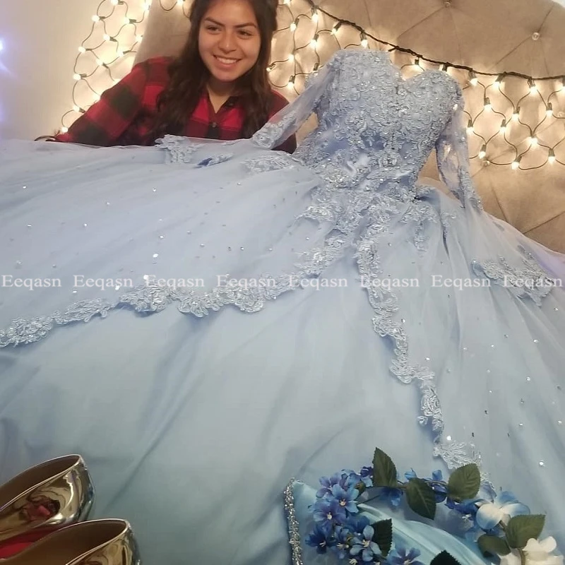 Charming Quinceanera Dresses Ball Gown Long Sleeve Lace Tulle Prom Debutante Sixteen 15 Sweet 16 Dress vestidos de 15 anos