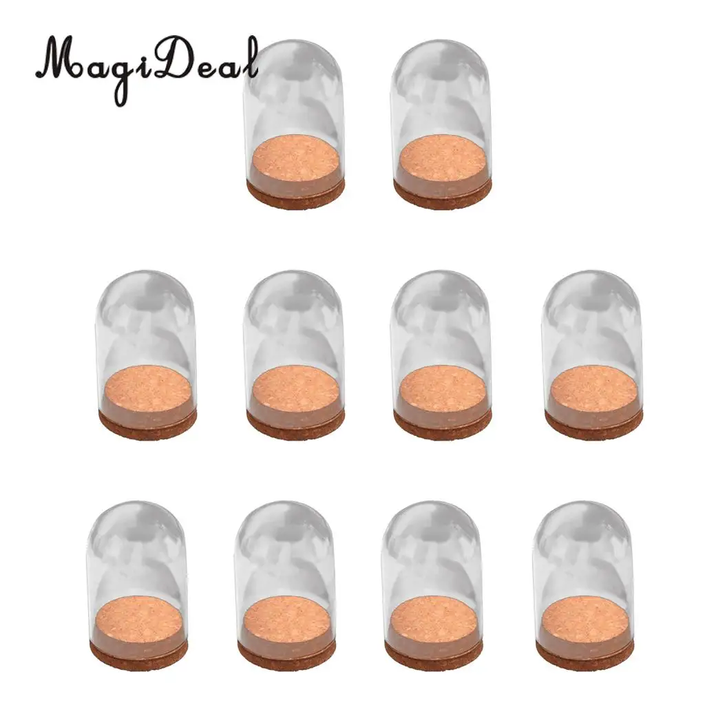 MagiDeal 10Pieces Mini Clear Glass Hemisphere Cover Dome Cabochon W.Cork for Hotel Home Office Room Table Decor 