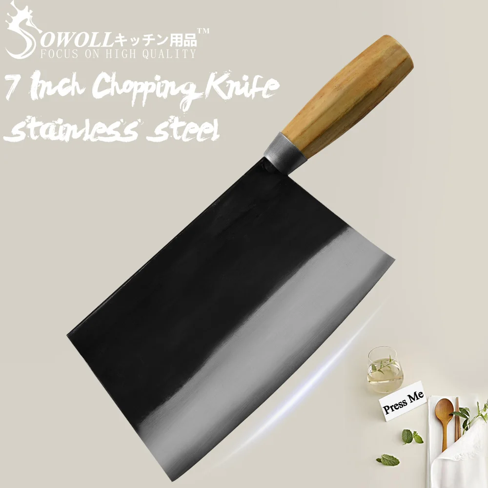 Handmade Hammered Iron Knife Kitchen Chinese Style Traditional Cutting