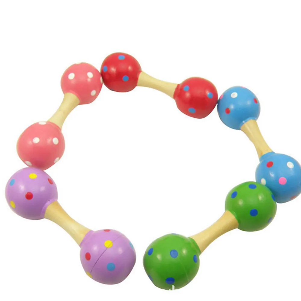 Creative Hand Rattle Bell Wooden Learning Developmental Sand Hammer Toy