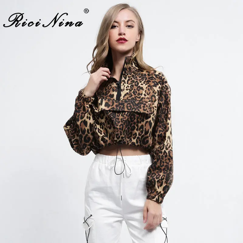 

RICININA 2019 Zipper Sexy Women Coats and Jackets Fashion Long Sleeve Leopard Casual Crop Top Women Casual Jacket Women