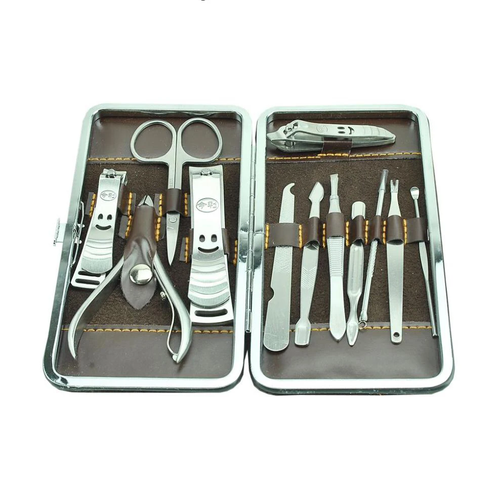 12pcs Portable Stainless Steel Nail Art Manicure Set Nail Care Tools With Mini Finger Nail Cutter