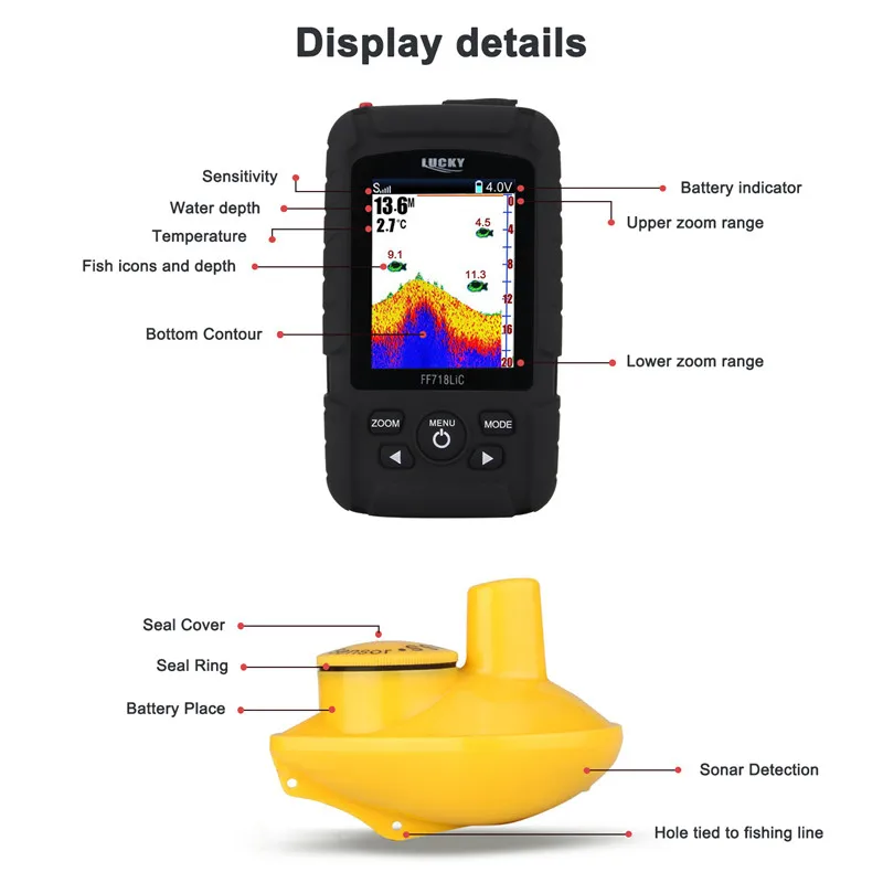 FF718LiC глубже Sonar эхолот Водонепроницаемый Рыболокаторы 2-в-1 проводной Беспроводной с Цвет Дисплей Рыбалка finder Shore зонд