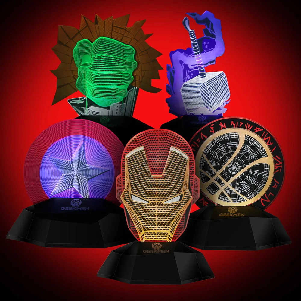 С принтами "Marvel", "Мстители", светодиодный ночной Светильник 3D Usb настольная лампа Железный человек Человек-паук Raytheon настольные лампы для спальни прикроватный светильник украшения подарок