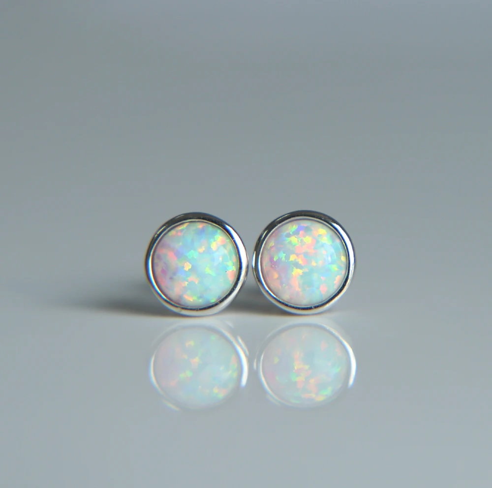 

925 Sterling Silver bezel setting Stud Ear jewelry for Women Fashion White Fire Opal Earrings Wedding Jewelry top quality