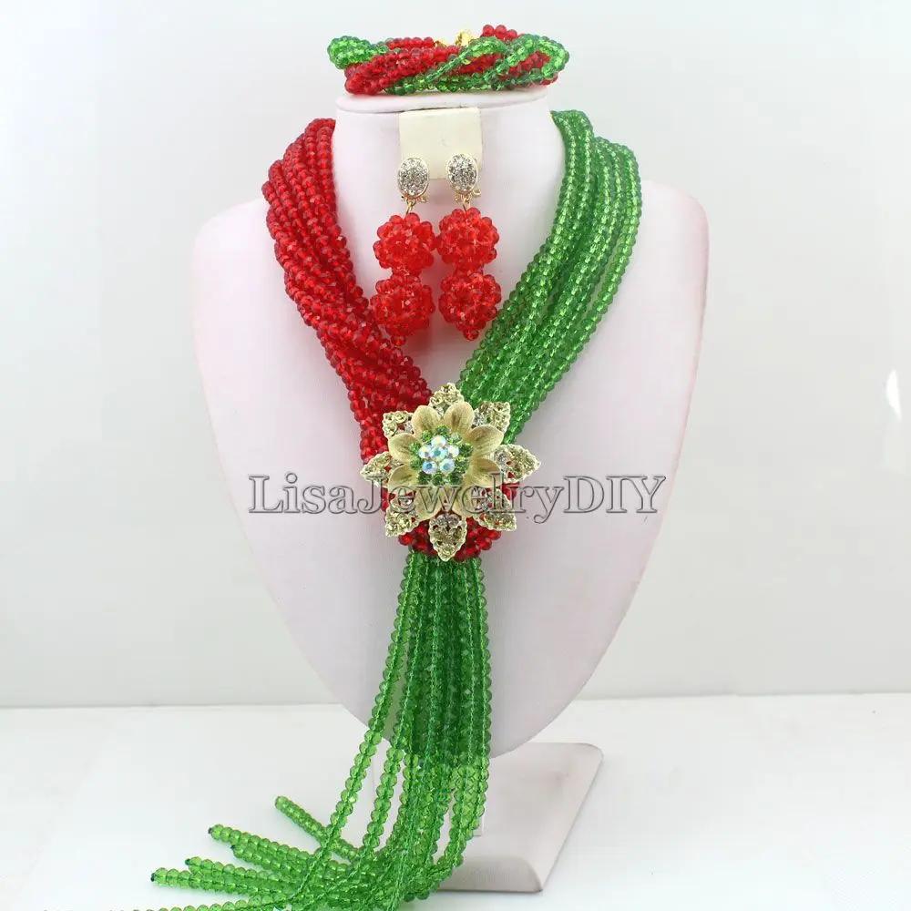 

Charming African Crystal Beads Jewelry Sets Nigerian Wedding Bridal Indian Beads Jewelry Sets HD3715