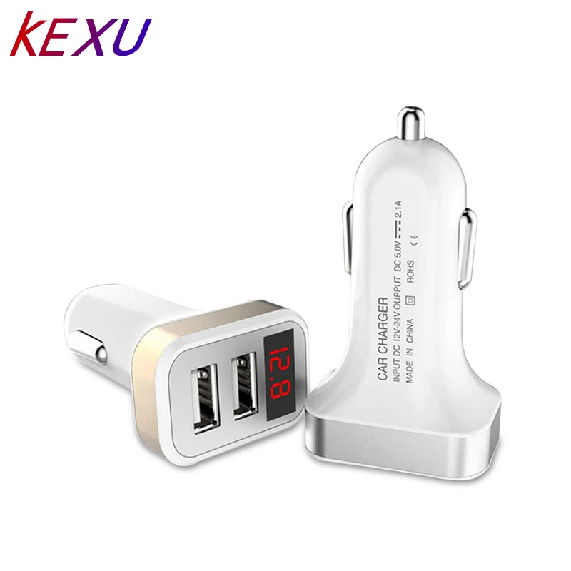KEXU 5V 3.1A Car Charger With LED Display Universal Dual Usb Phone Car-Charger for Xiaomi Samsung S8 iPhone X 8 Plus Tablet etc | Мобильные