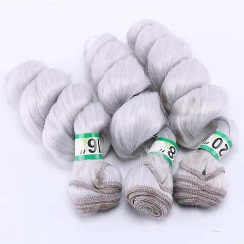 Extensão do Cabelo Sintético de Alta Solta para as Mulheres Peças Lote Slivery Cinza Tecer Temperatura Cabelo Pacote Onda 2 um