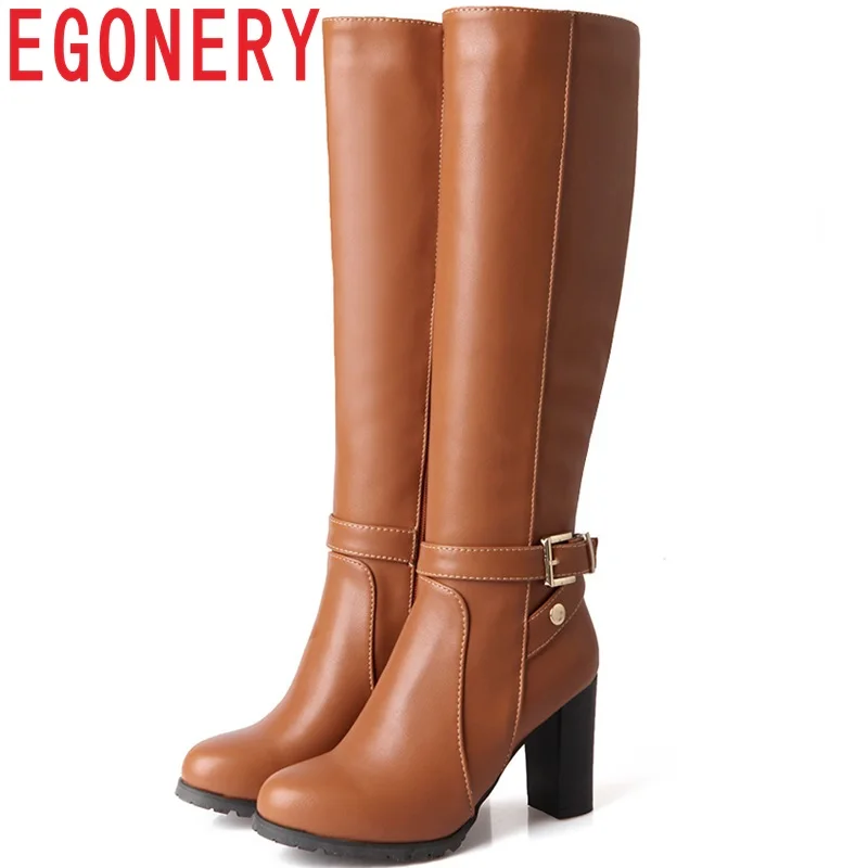 

EGONERY Handmade plush knee high Riding boots winter spring pike heels sexy party Motorcycle boots 8cm high heel women shoes