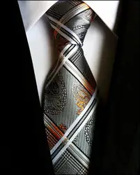 Высокое качество Пейсли Глод серебро 100% шелковый галстук Новая мода жаккардовый классический Галстуки для Для мужчин гравате corbatas
