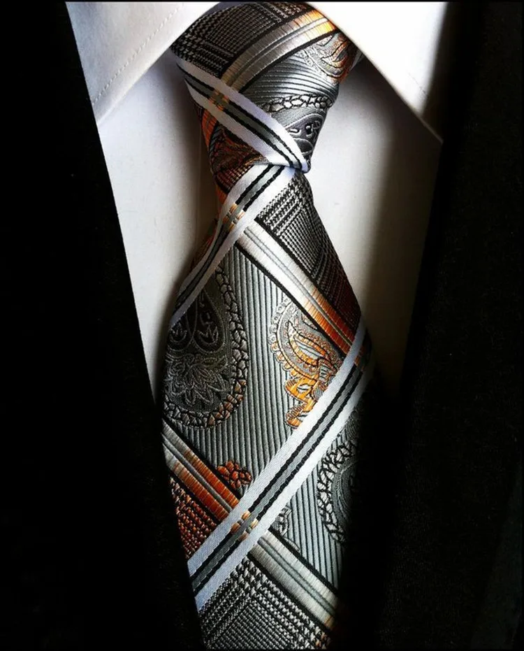 High Quality Paisley Glod Silver 100 Silk Necktie New Fashion Jacquard Woven Classic Ties For Men