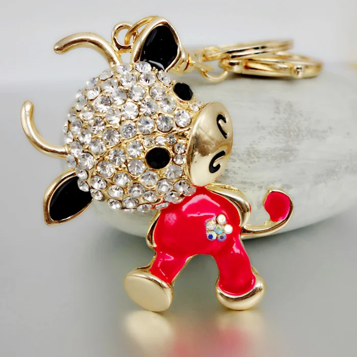 

Adojewello Jewelry Free Shipping Rhinestone Crystal Lovely Cow Keychain Keyring For Car Handbag Chram Key Holder Wholesale