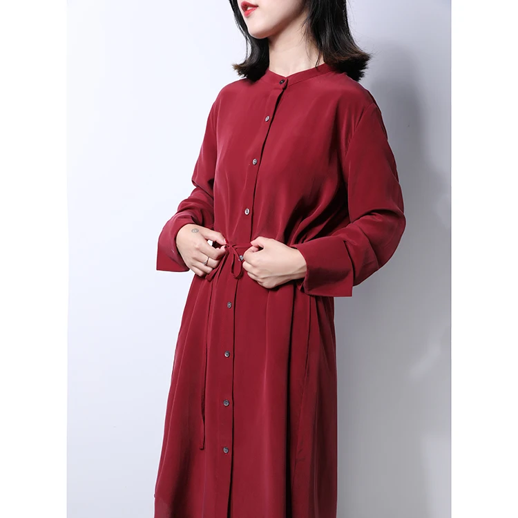 

Women Summer Silk Dress Vintage Navy Green Natural silk dresses Elegant Dress Casual holiday real silk long shirt dress