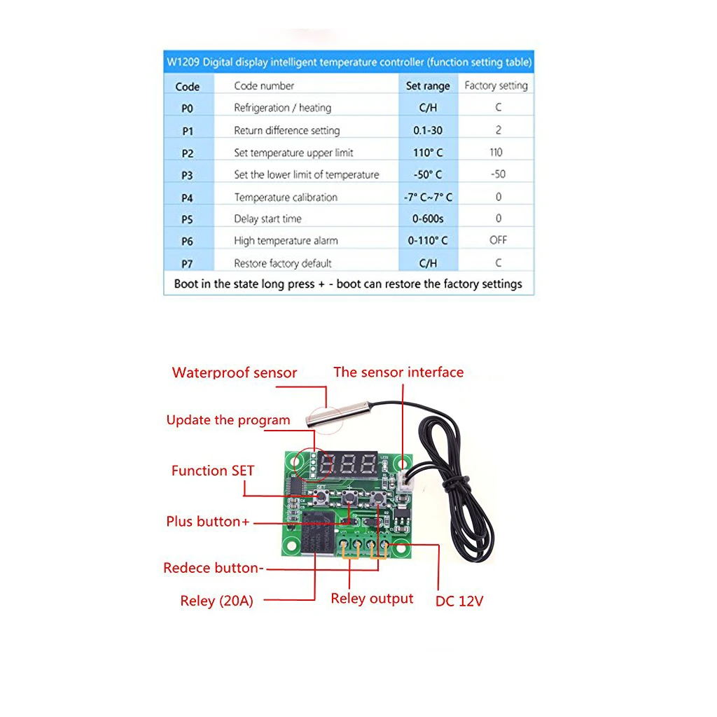 W1209 50-110degree 12V Digital Thermostat Temp Control Switch Sensor Module 