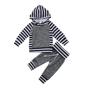 

Soft Newborn Toddler Baby Boys Girls Clothes Set Autumn Casual Striped Long Sleeve Hooded Tops Pants Kids Clothing Outfits 2PCs