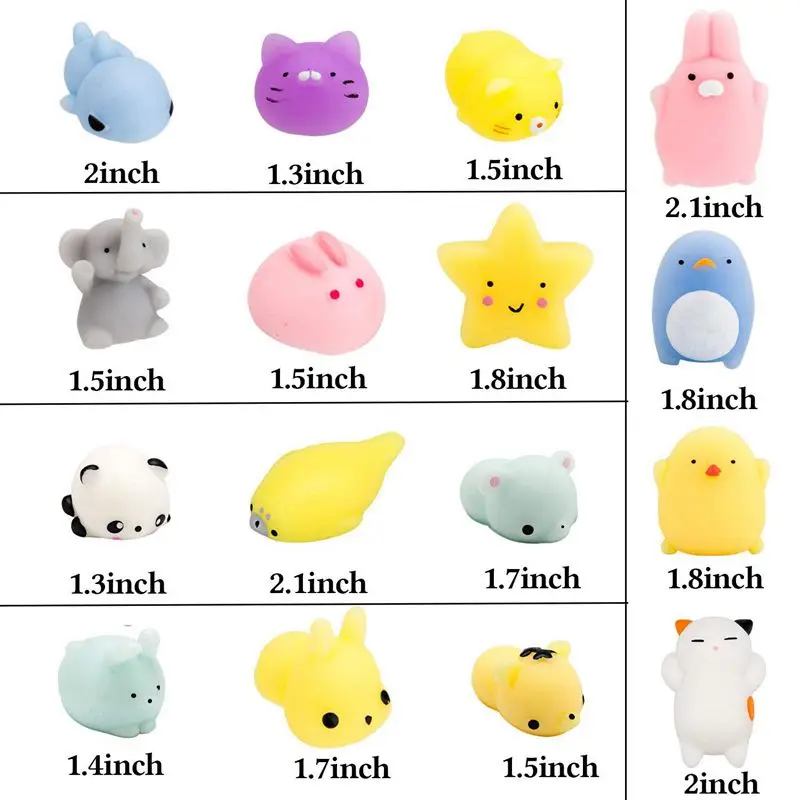 Random 30 Pcs Cute Animal Mochi Squishy Kawaii Mini Soft Squeeze Toy Fidget Hand Toy for 2