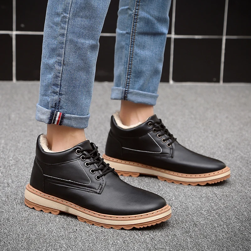 

Winter Men Fur Warm Boots Black Blue Man Martens Boots Comfortable Mens Fashion Casual Shoes Lace Up Ankle Boots For Male