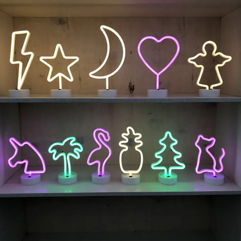 IVYSHION 2018 Christmas Holiday Lighting Night Decoration Lamp LED Night Moon Flamingo Angel Shape Table Stand Neon Light 1 night stand