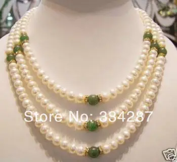 

Genuine 7-8 mm freshwater pearl and green jades necklace