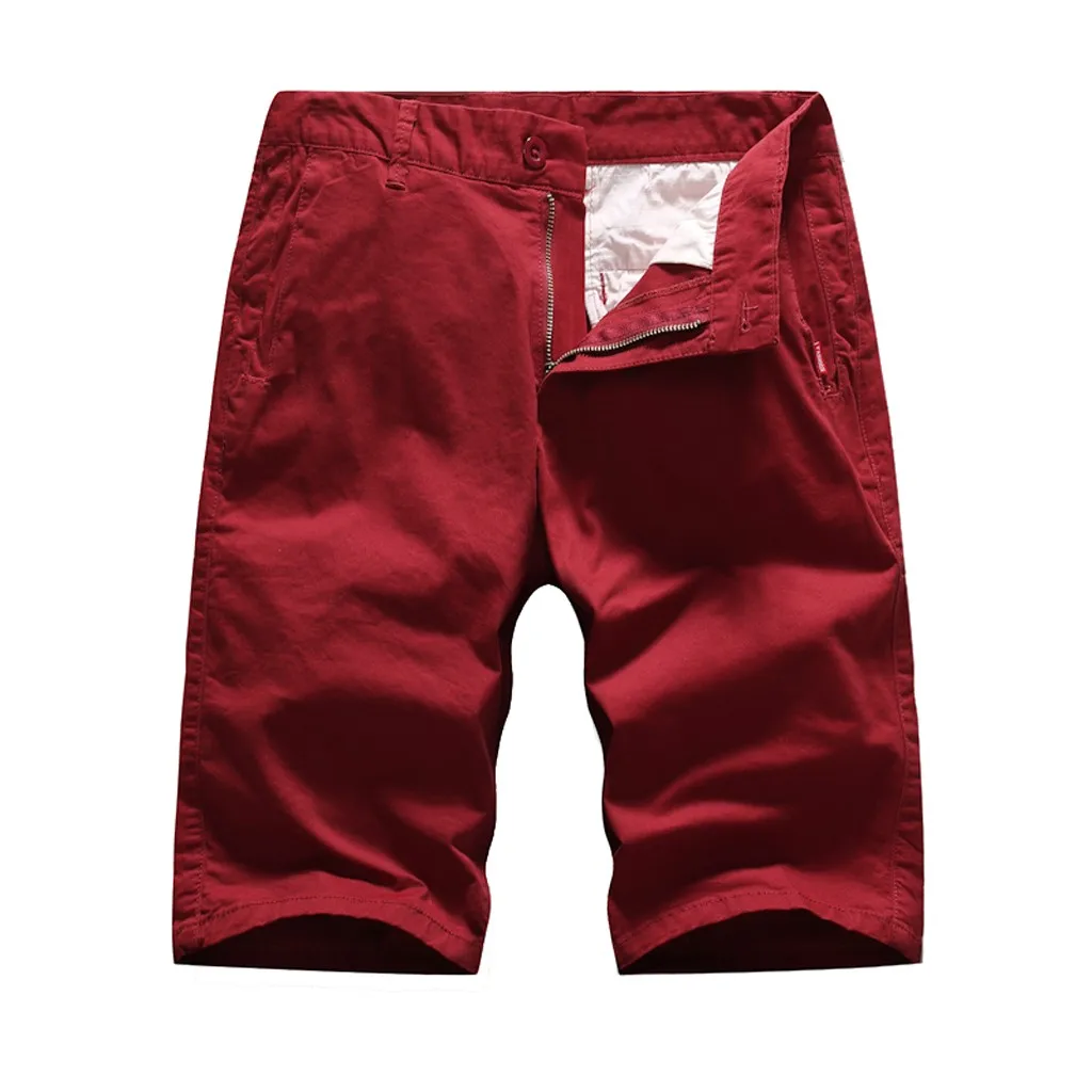 Feitong мужские короткие брюки с карманами повседневные однотонные прямые мужские облегающие повседневные летние пляжные короткие мужские брюки# g25