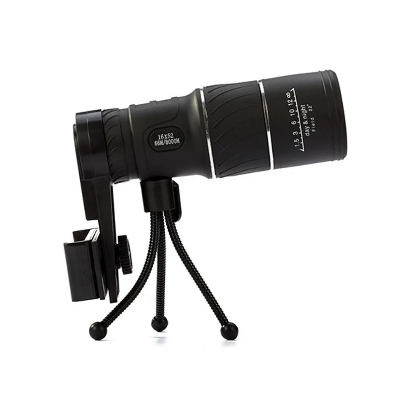 16X52 Monocular Telescope for Mobile phone High Power Green Film Optic Lens Outdoor Spotting Scope with Tripod